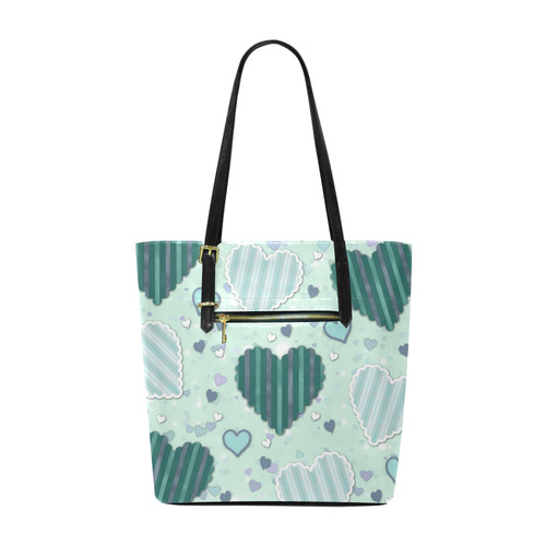 Mint Green Patchwork Hearts Euramerican Tote Bag/Small (Model 1655)