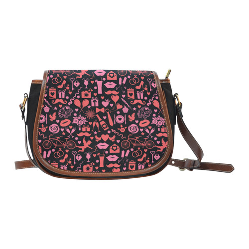 Pink Love Saddle Bag/Small (Model 1649)(Flap Customization)