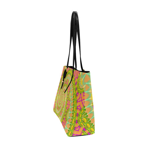 FLOWER POWER SPIRAL SUNNY orange green yellow Euramerican Tote Bag/Large (Model 1656)