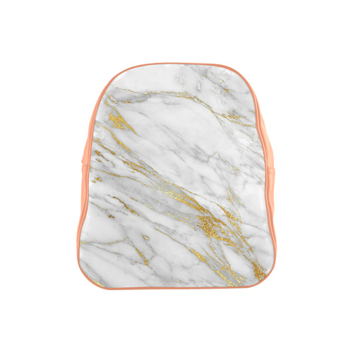 italian Marble, white and gold School Backpack (Model 1601)(Small)