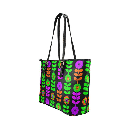 Cute Abstract Floral Wallpaper Pattern Leather Tote Bag/Large (Model 1651)