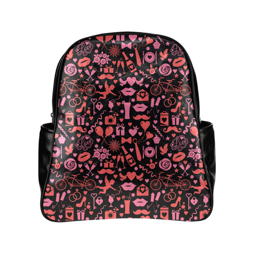 Pink Love Multi-Pockets Backpack (Model 1636)