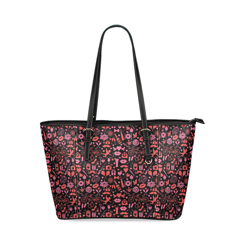 Pink Love Leather Tote Bag/Large (Model 1640)