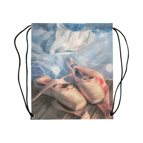 Painting ballet ballerina shoes and jersey tutu Large Drawstring Bag Model 1604 (Twin Sides)  16.5"(W) * 19.3"(H)