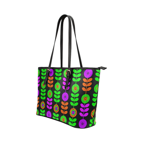 Cute Abstract Floral Wallpaper Pattern Leather Tote Bag/Large (Model 1651)