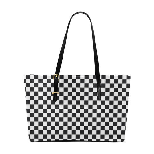 RACING / CHESS SQUARES pattern - black Euramerican Tote Bag/Large (Model 1656)