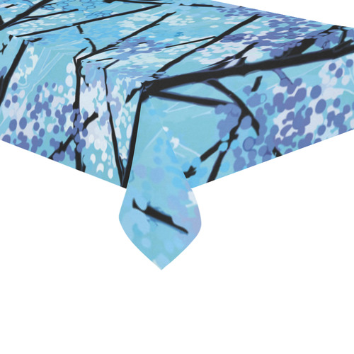 Abstract Geometric Blue Tree Nature Cotton Linen Tablecloth 60"x120"