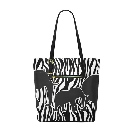 ELEPHANTS to ZEBRA stripes black & white Euramerican Tote Bag/Small (Model 1655)