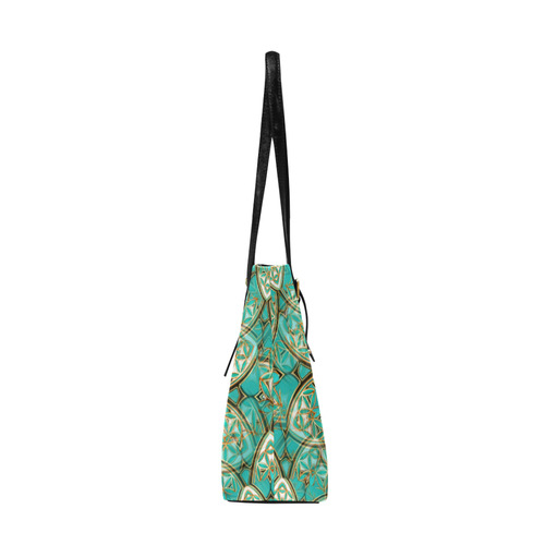 LOTUS FLOWER PATTERN gold turquoise white Euramerican Tote Bag/Large (Model 1656)