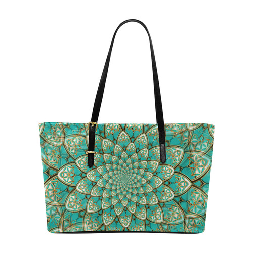 LOTUS FLOWER PATTERN gold turquoise white Euramerican Tote Bag/Large (Model 1656)