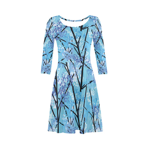 Abstract Geometric Blue Tree Nature 3/4 Sleeve Sundress (D23)