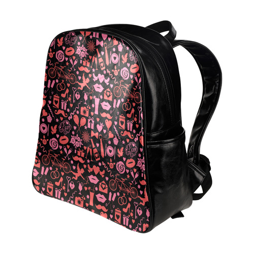 Pink Love Multi-Pockets Backpack (Model 1636)