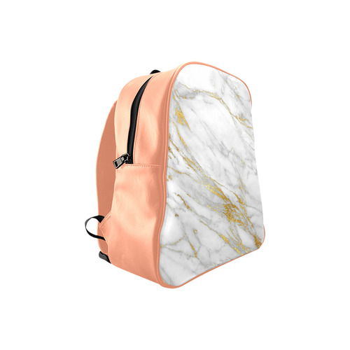 italian Marble, white and gold School Backpack (Model 1601)(Small)