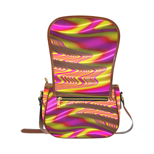 Hot Pink Yellow Waves Fractal Art Saddle Bag/Large (Model 1649)