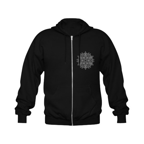 Symbol Ornaments Lily Heart Mandala White Gildan Full Zip Hooded Sweatshirt (Model H02)