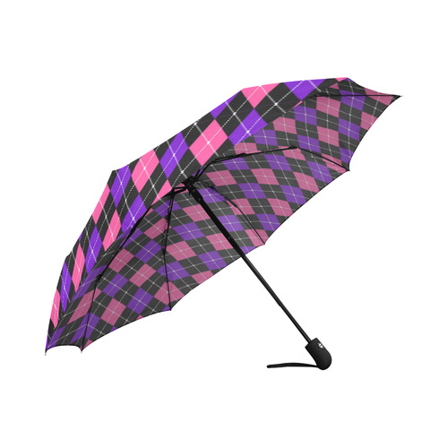 Pink And Purple Argyle On Black Auto-Foldable Umbrella (Model U04)