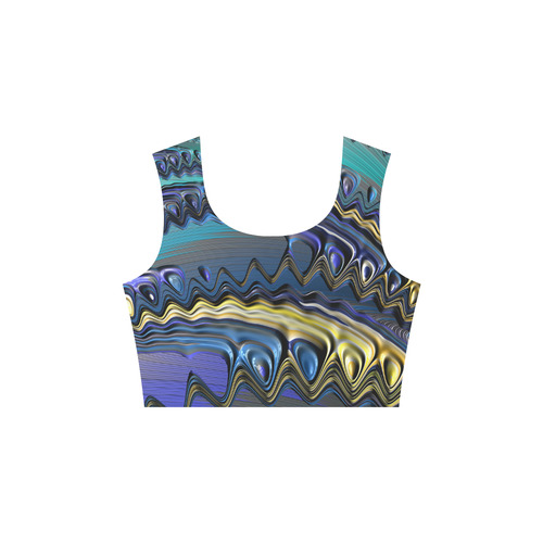 Blue Gold Ripples Fractal Art 3/4 Sleeve Sundress (D23)