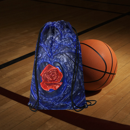 Blue fractal heart with red rose in plastic style Small Drawstring Bag Model 1604 (Twin Sides) 11"(W) * 17.7"(H)