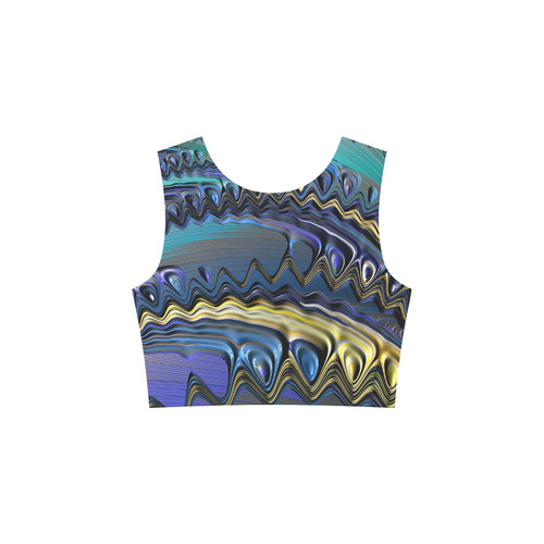 Blue Gold Ripples Fractal Art 3/4 Sleeve Sundress (D23)