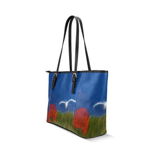 Wonderful Summer Dreaming with Poppy and Seagull Leather Tote Bag/Large (Model 1640)