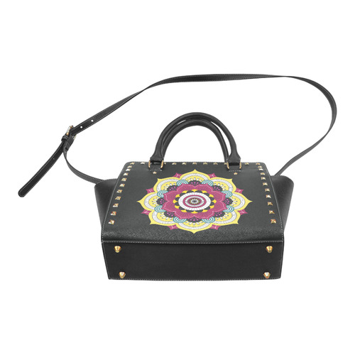Beautiful Gold Mandala Dark Background Rivet Shoulder Handbag (Model 1645)
