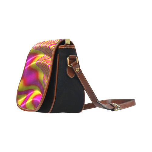 Hot Pink Yellow Waves Fractal Art Saddle Bag/Small (Model 1649)(Flap Customization)