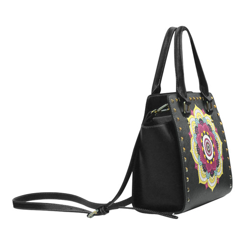 Beautiful Gold Mandala Dark Background Rivet Shoulder Handbag (Model 1645)