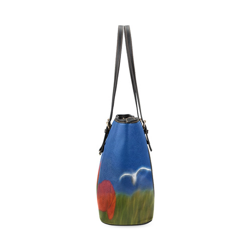 Wonderful Summer Dreaming with Poppy and Seagull Leather Tote Bag/Large (Model 1640)