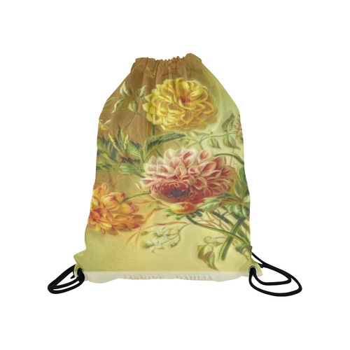 Yellow and Pink Dahlia Vintage Flowers Medium Drawstring Bag Model 1604 (Twin Sides) 13.8"(W) * 18.1"(H)