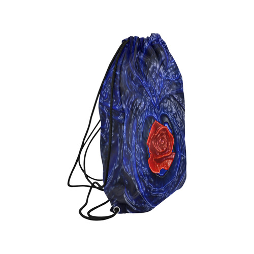 Blue fractal heart with red rose in plastic style Medium Drawstring Bag Model 1604 (Twin Sides) 13.8"(W) * 18.1"(H)