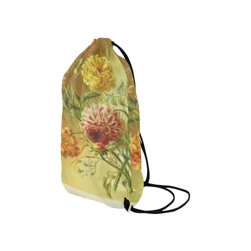 Yellow and Pink Dahlia Vintage Flowers Small Drawstring Bag Model 1604 (Twin Sides) 11"(W) * 17.7"(H)