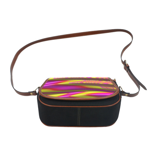 Hot Pink Yellow Waves Fractal Art Saddle Bag/Small (Model 1649)(Flap Customization)