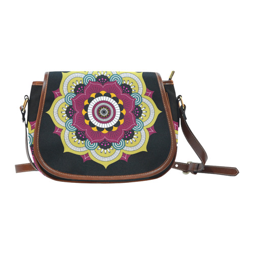 Beautiful Gold Mandala Dark Background Saddle Bag/Small (Model 1649) Full Customization