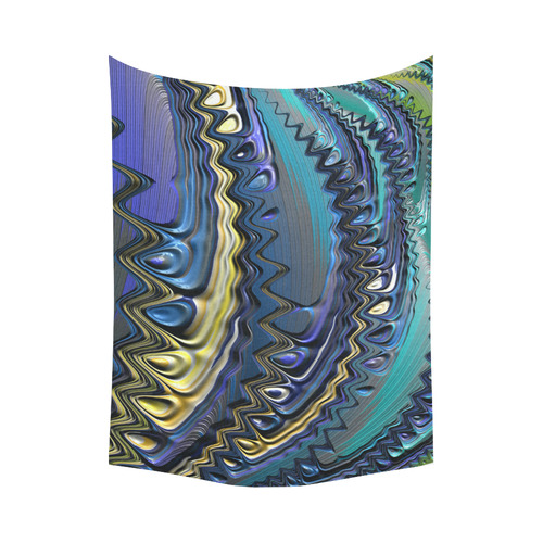 Blue Gold Ripples Fractal Art Cotton Linen Wall Tapestry 80"x 60"