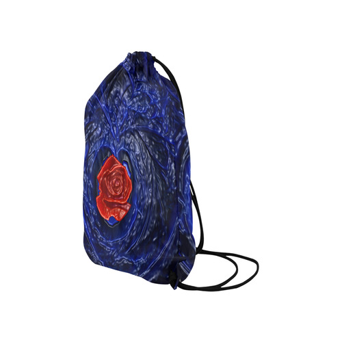 Blue fractal heart with red rose in plastic style Small Drawstring Bag Model 1604 (Twin Sides) 11"(W) * 17.7"(H)