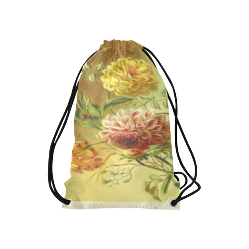 Yellow and Pink Dahlia Vintage Flowers Small Drawstring Bag Model 1604 (Twin Sides) 11"(W) * 17.7"(H)