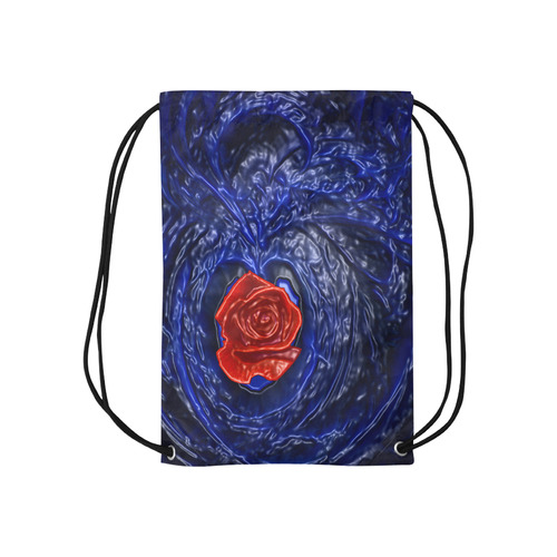 Blue fractal heart with red rose in plastic style Small Drawstring Bag Model 1604 (Twin Sides) 11"(W) * 17.7"(H)