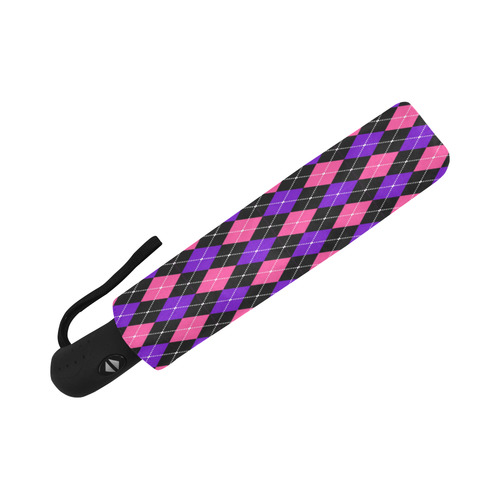 Pink And Purple Argyle On Black Auto-Foldable Umbrella (Model U04)