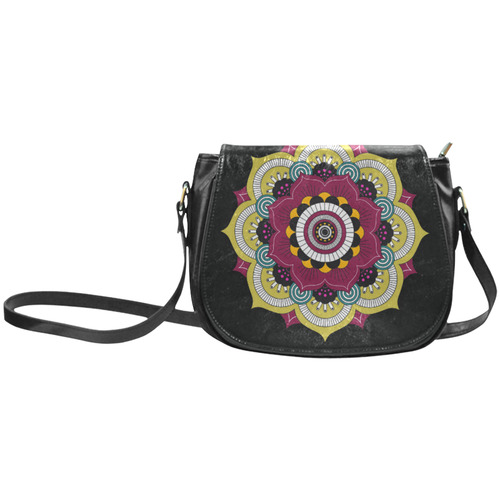 Beautiful Gold Mandala Dark Background Classic Saddle Bag/Large (Model 1648)