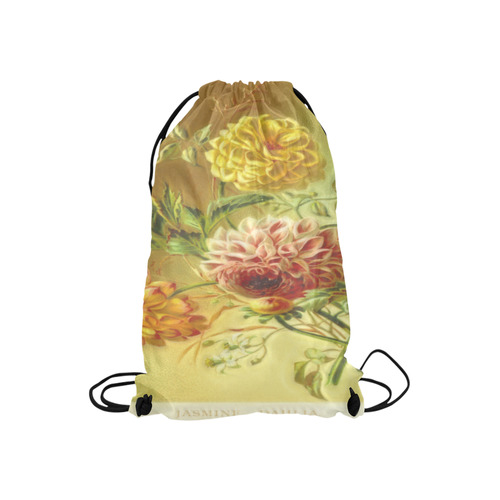 Yellow and Pink Dahlia Vintage Flowers Small Drawstring Bag Model 1604 (Twin Sides) 11"(W) * 17.7"(H)