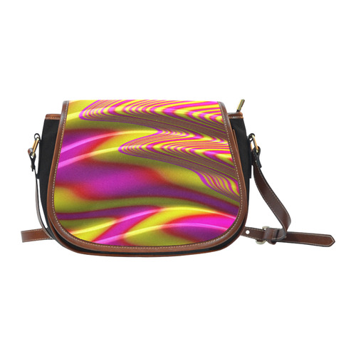 Hot Pink Yellow Waves Fractal Art Saddle Bag/Small (Model 1649)(Flap Customization)