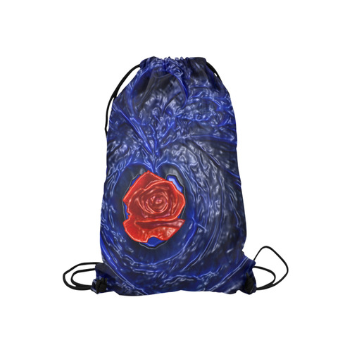 Blue fractal heart with red rose in plastic style Small Drawstring Bag Model 1604 (Twin Sides) 11"(W) * 17.7"(H)
