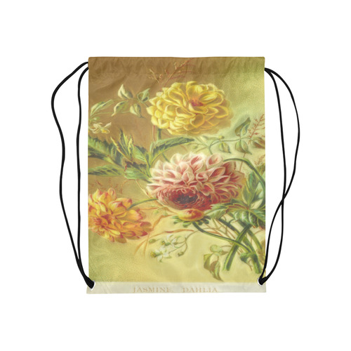 Yellow and Pink Dahlia Vintage Flowers Medium Drawstring Bag Model 1604 (Twin Sides) 13.8"(W) * 18.1"(H)