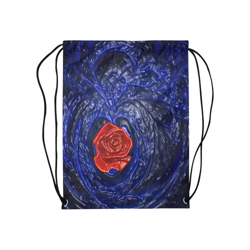 Blue fractal heart with red rose in plastic style Medium Drawstring Bag Model 1604 (Twin Sides) 13.8"(W) * 18.1"(H)