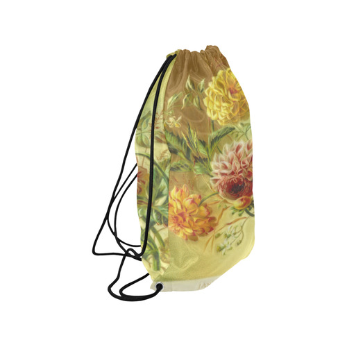 Yellow and Pink Dahlia Vintage Flowers Medium Drawstring Bag Model 1604 (Twin Sides) 13.8"(W) * 18.1"(H)