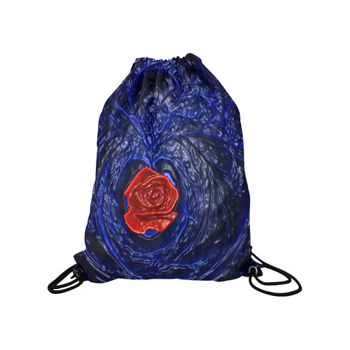 Blue fractal heart with red rose in plastic style Medium Drawstring Bag Model 1604 (Twin Sides) 13.8"(W) * 18.1"(H)