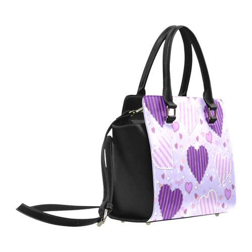 Purple Patchwork Hearts Classic Shoulder Handbag (Model 1653)