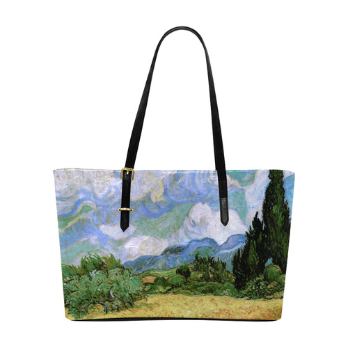 Van Gogh Wheat Field Cypresses Nature Landscape Euramerican Tote Bag/Large (Model 1656)