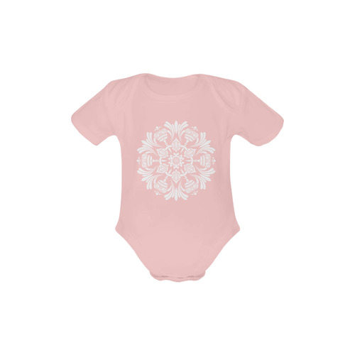 Symbol Ornaments Royal Crown Mandala White Baby Powder Organic Short Sleeve One Piece (Model T28)