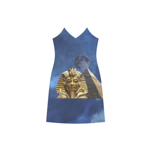 King Tut and Pyramid V-Neck Open Fork Long Dress(Model D18)